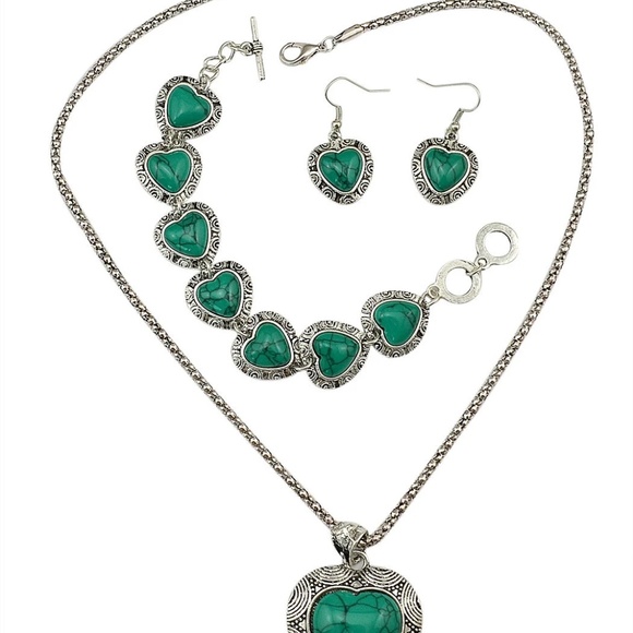 Antique Turquoise Heart Jewelry Set - Picture 1 of 6